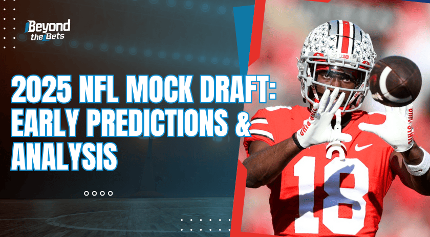 2025 NFL mock draft predictions and analysis featuring Ohio State football player catching the ball.