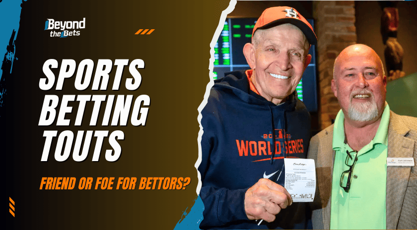 A portrait of renowned sports better 'Mattress Mack' with a fan for sports betting picks and touts.